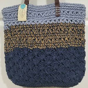 St Johns Bay Shoulder Woven Tote Bag, Navy "NEW"